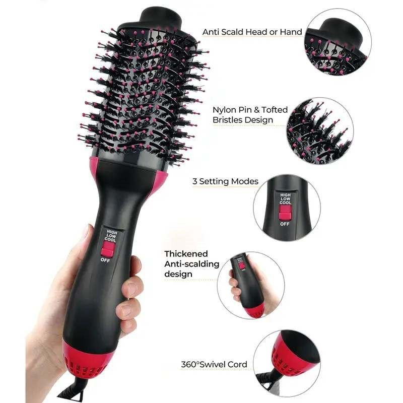 1000W Hair Dryer Brush Hot Air Brush Styler Electric Ion Blow Dryer Brush