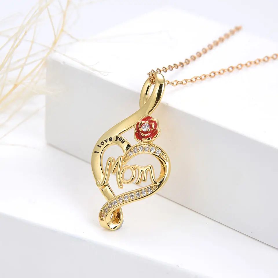 Mom Necklace 18K Yellow Gold Plated/Rhodium Plated