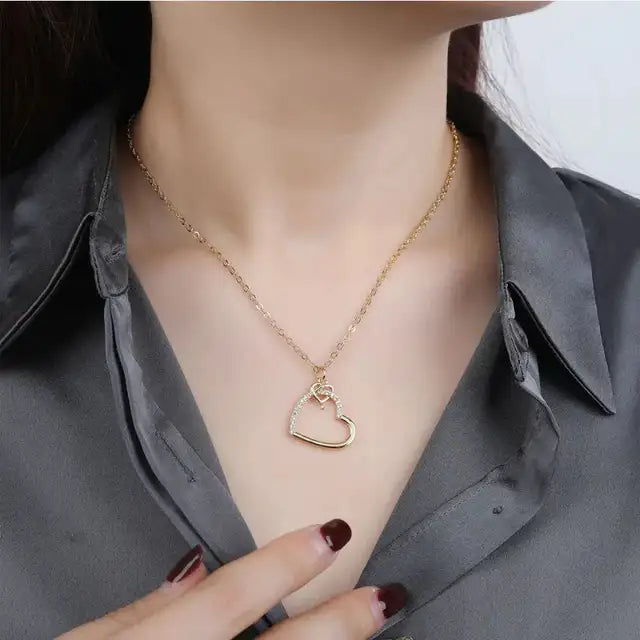Hollow Double Heart Necklace